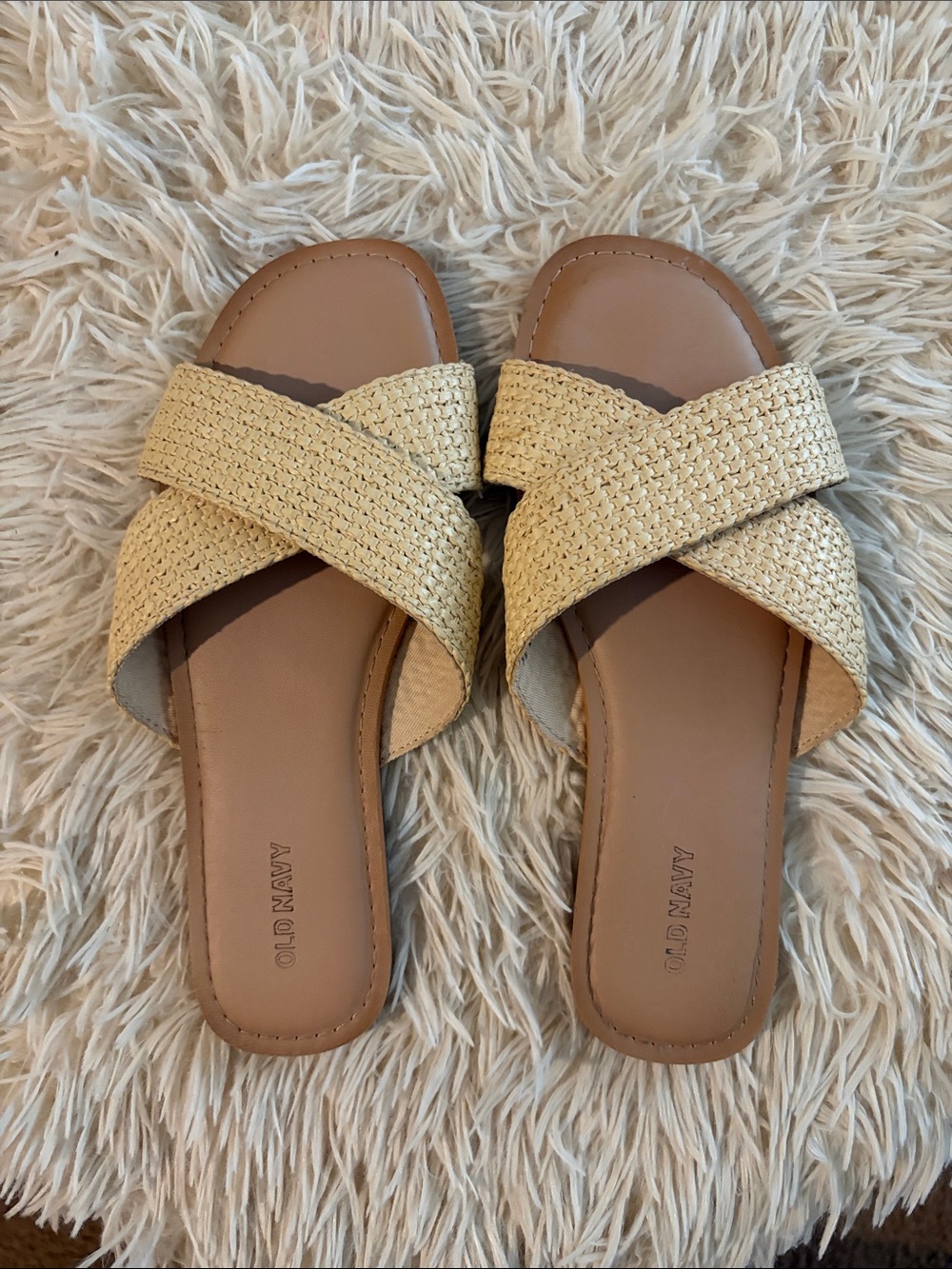 Old Navy Beige Crisscross Woven Slide Sandals